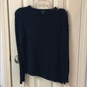 Navy Sweater with diagonal hem!